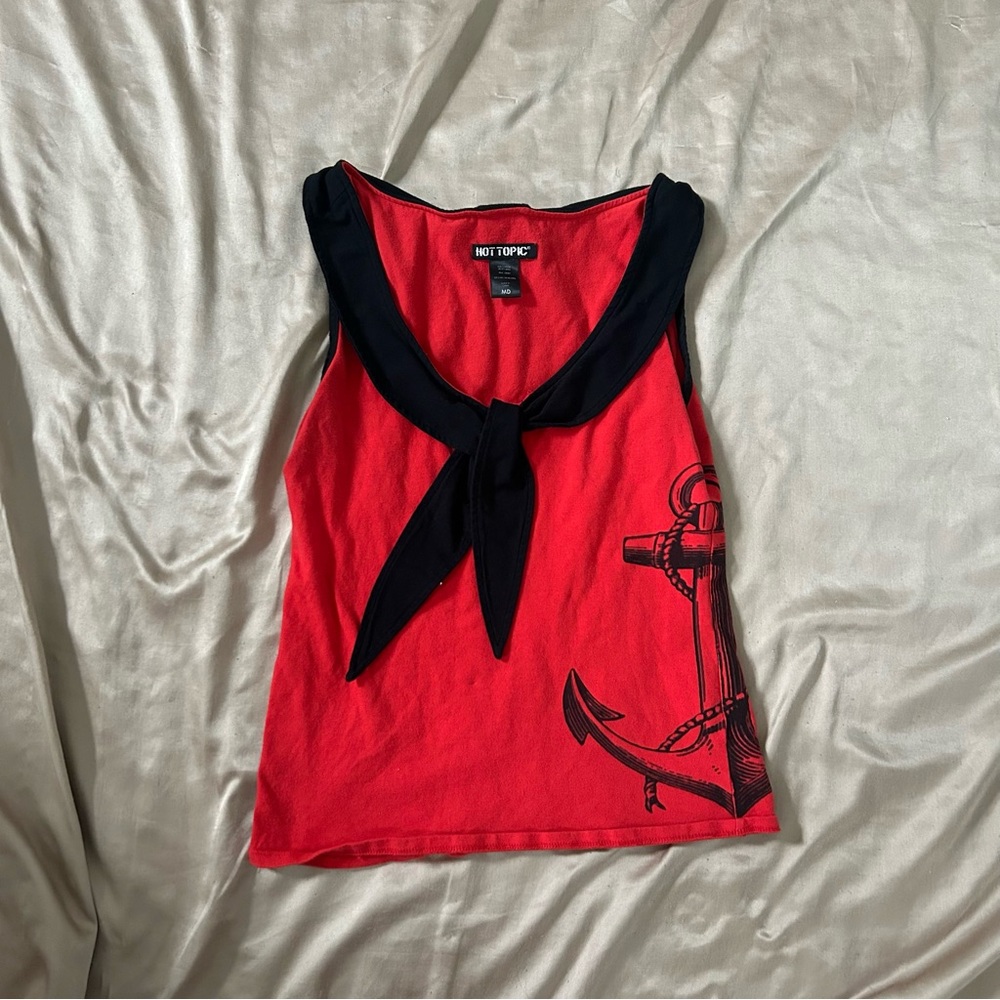 Red Sailor Collar Tank Top